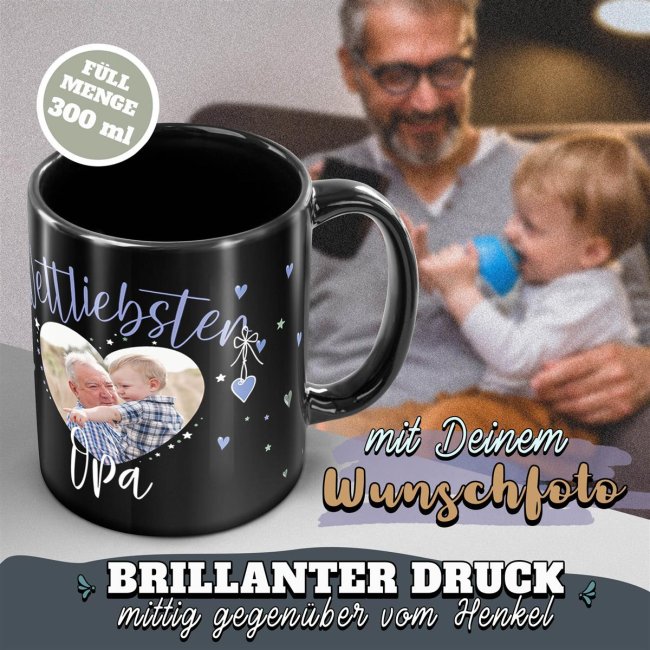 Schwarze Tasse mit Foto - Weltliebster Opa