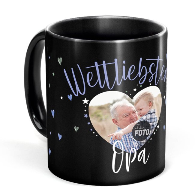 Schwarze Tasse mit Foto - Weltliebster Opa