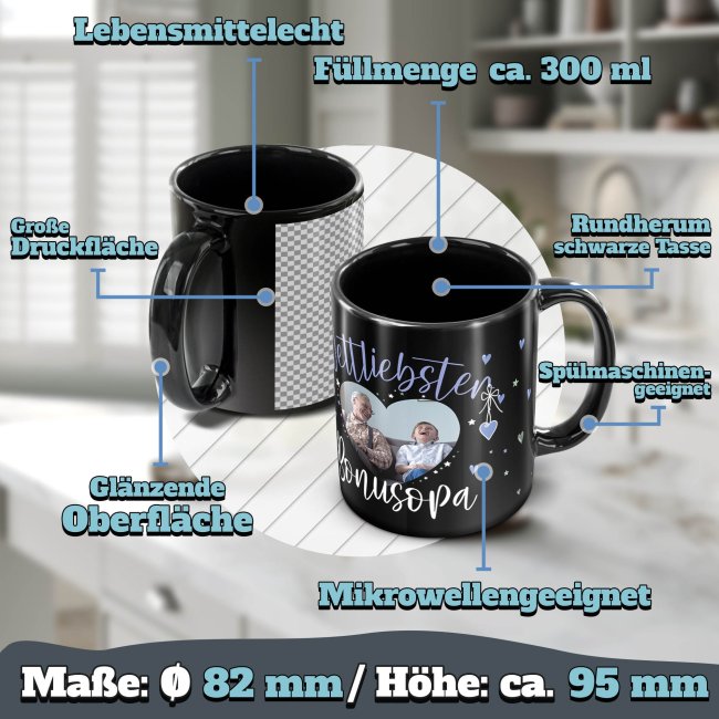 Schwarze Tasse mit Foto - Weltliebster Bonusopa