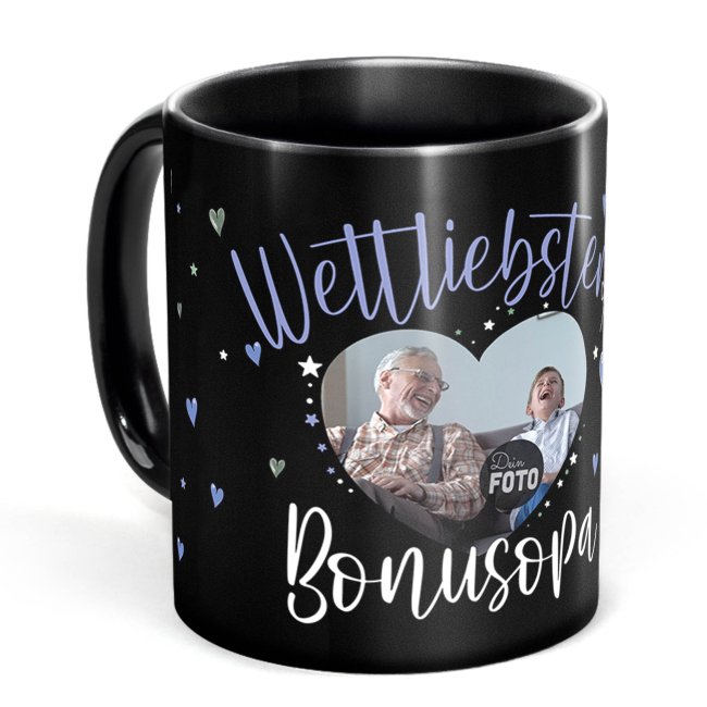 Schwarze Tasse mit Foto - Weltliebster Bonusopa