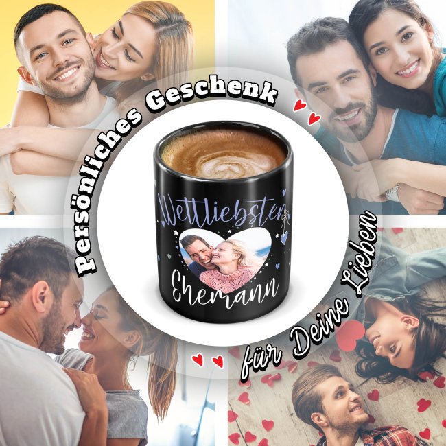 Schwarze Tasse mit Foto - Weltliebster Ehemann