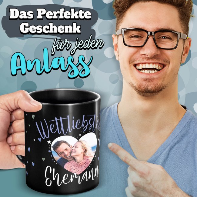 Schwarze Tasse mit Foto - Weltliebster Ehemann