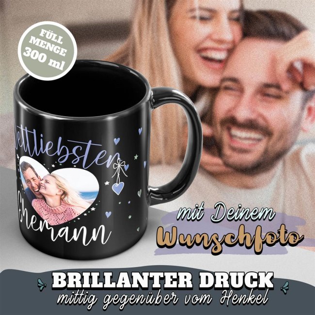 Schwarze Tasse mit Foto - Weltliebster Ehemann