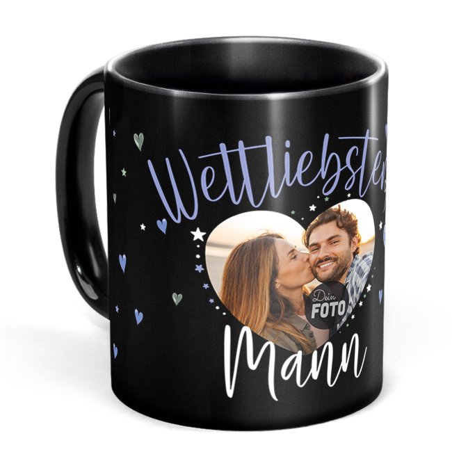 Schwarze Tasse mit Foto - Weltliebster Mann