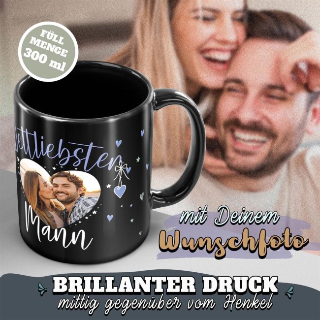 Schwarze Tasse mit Foto - Weltliebster Mann