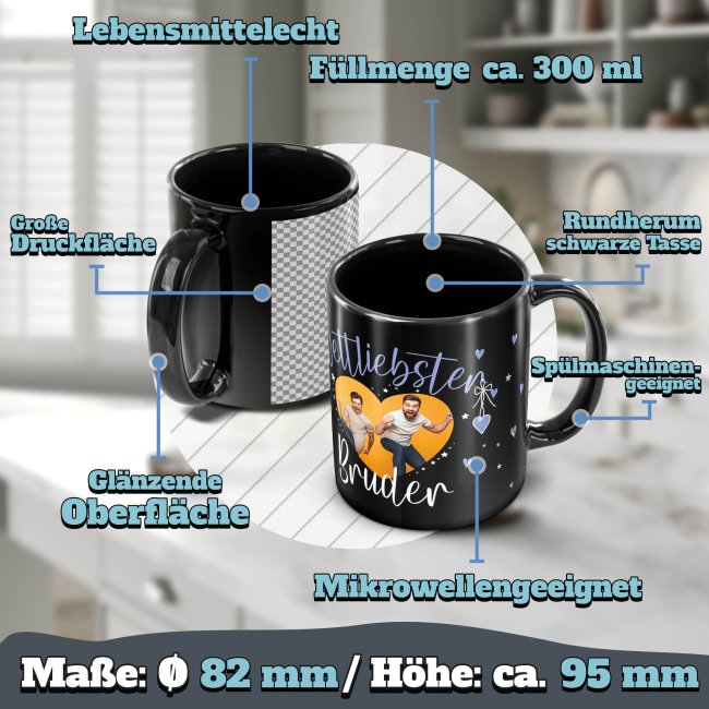 Schwarze Tasse mit Foto - Weltliebster Bruder