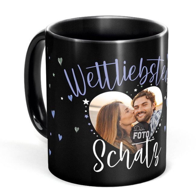 Schwarze Tasse mit Foto - Weltliebster Schatz