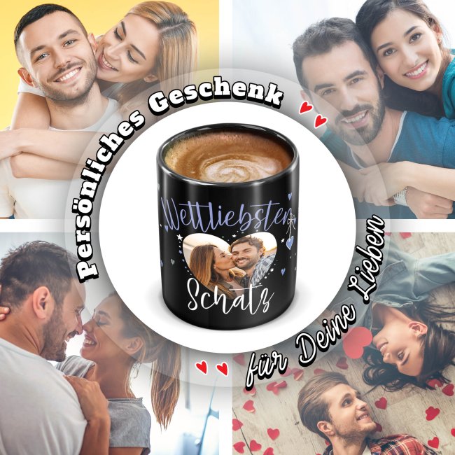 Schwarze Tasse mit Foto - Weltliebster Schatz