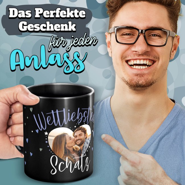 Schwarze Tasse mit Foto - Weltliebster Schatz