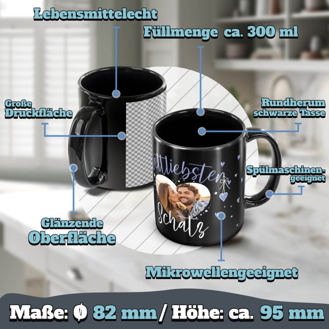 Schwarze Tasse mit Foto - Weltliebster Schatz