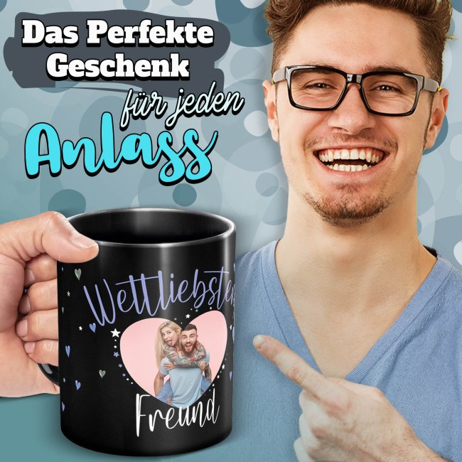 Schwarze Tasse mit Foto - Weltliebster Freund