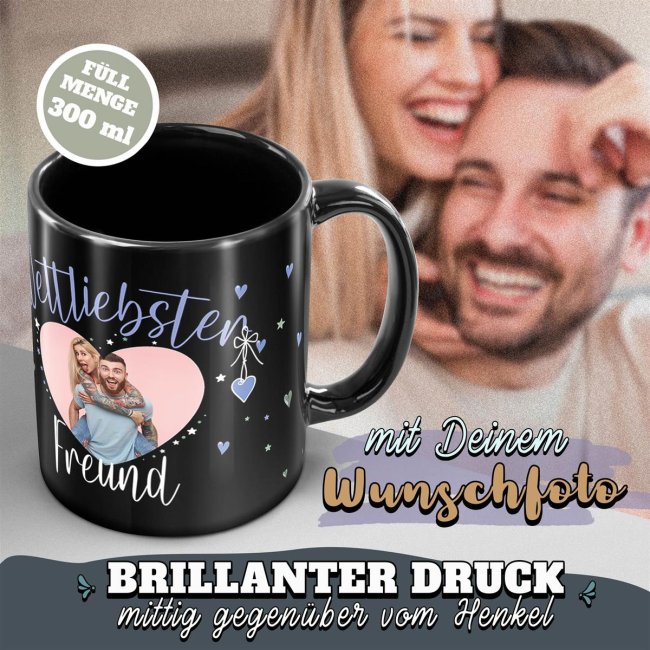 Schwarze Tasse mit Foto - Weltliebster Freund