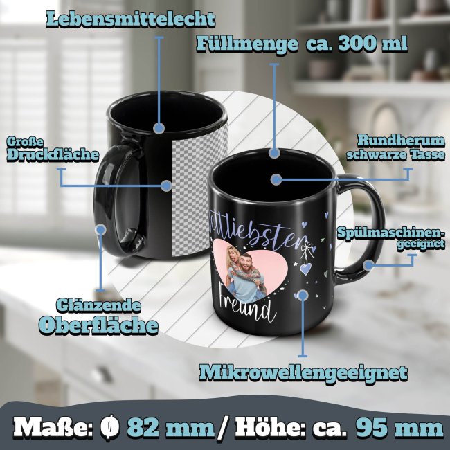 Schwarze Tasse mit Foto - Weltliebster Freund