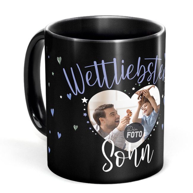 Schwarze Tasse mit Foto - Weltliebster Sohn