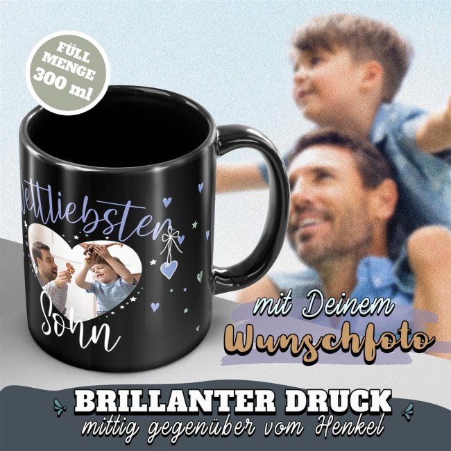 Schwarze Tasse mit Foto - Weltliebster Sohn