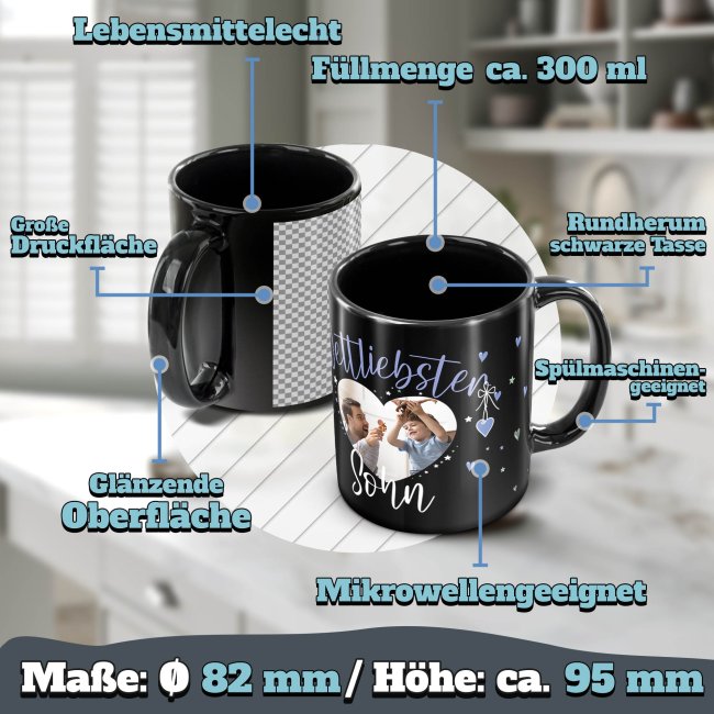 Schwarze Tasse mit Foto - Weltliebster Sohn