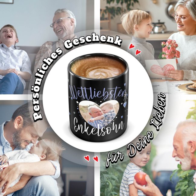 Schwarze Tasse mit Foto - Weltliebster Enkelsohn