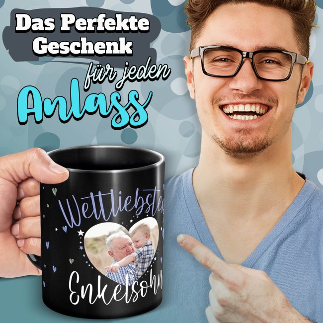 Schwarze Tasse mit Foto - Weltliebster Enkelsohn