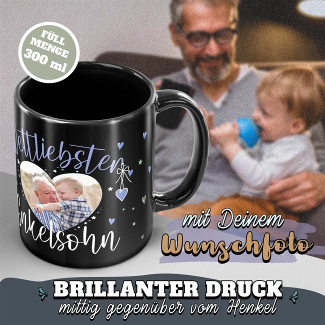 Schwarze Tasse mit Foto - Weltliebster Enkelsohn