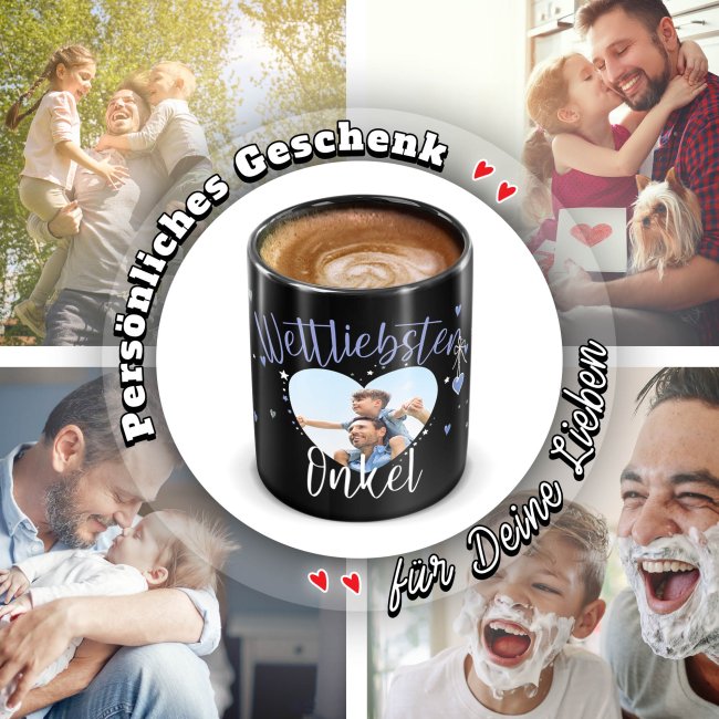 Schwarze Tasse mit Foto - Weltliebster Onkel