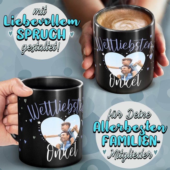 Schwarze Tasse mit Foto - Weltliebster Onkel