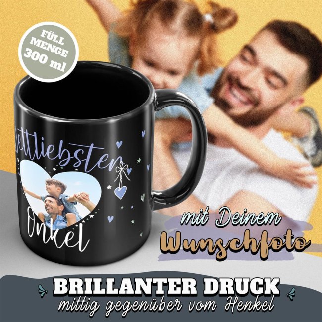 Schwarze Tasse mit Foto - Weltliebster Onkel