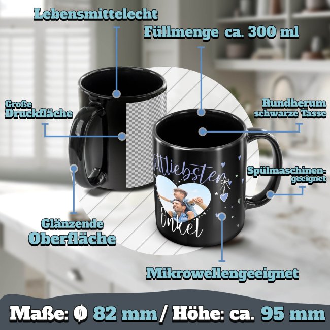 Schwarze Tasse mit Foto - Weltliebster Onkel