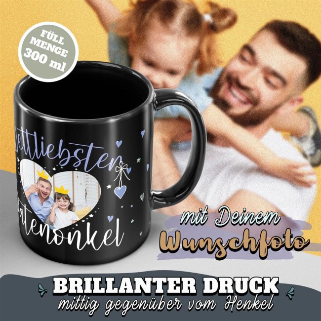 Schwarze Tasse mit Foto - Weltliebster Patenonkel