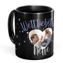 Schwarze Tasse mit Foto - Weltliebster Neffe