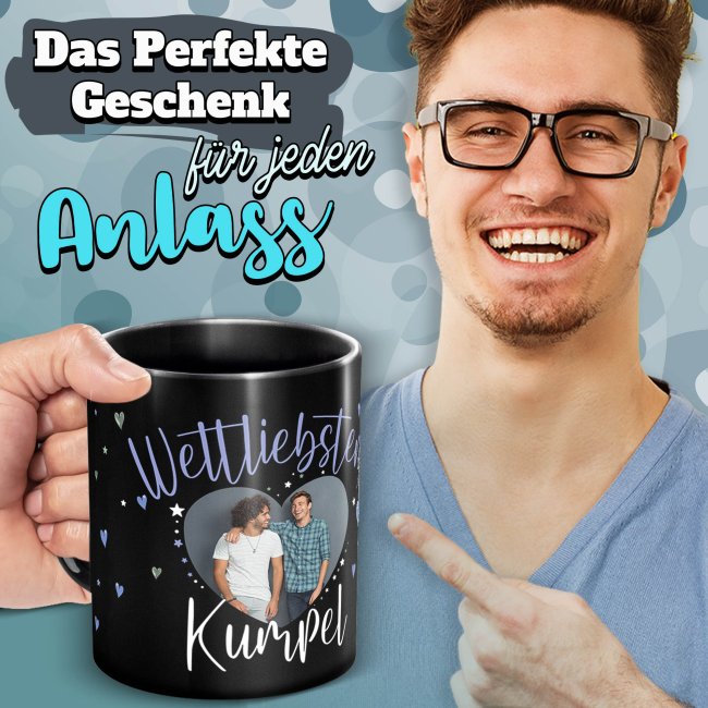 Schwarze Tasse mit Foto - Weltliebster Kumpel