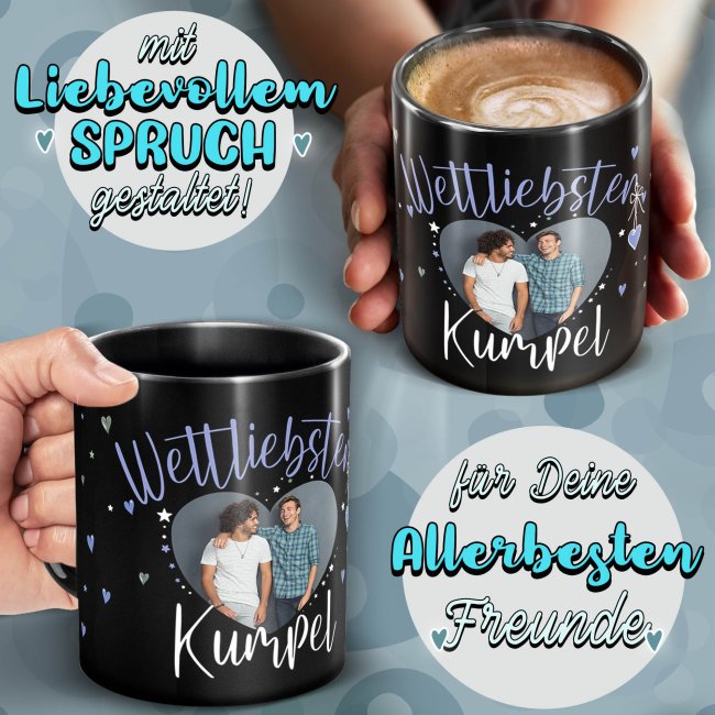 Schwarze Tasse mit Foto - Weltliebster Kumpel