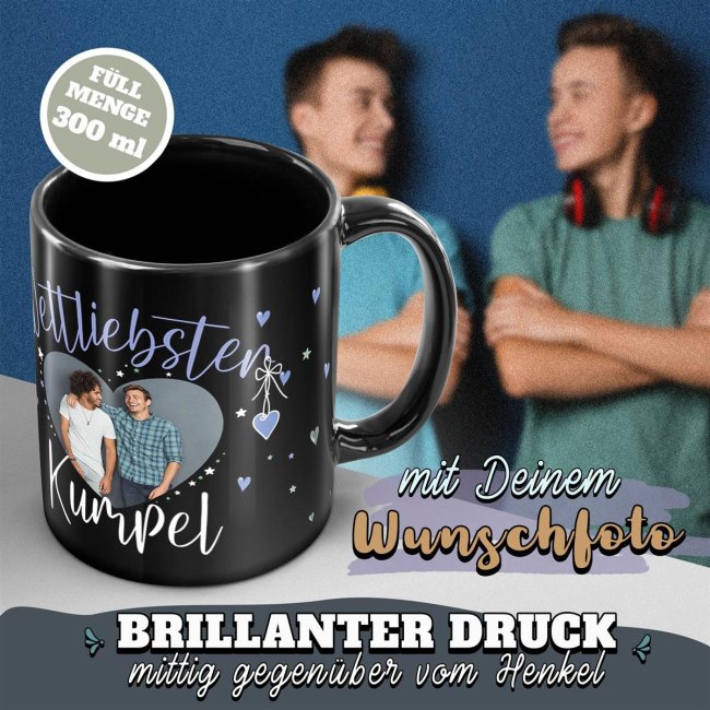 Schwarze Tasse mit Foto - Weltliebster Kumpel