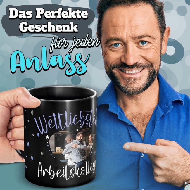 Schwarze Tasse mit Foto - Weltliebster Arbeitskollege