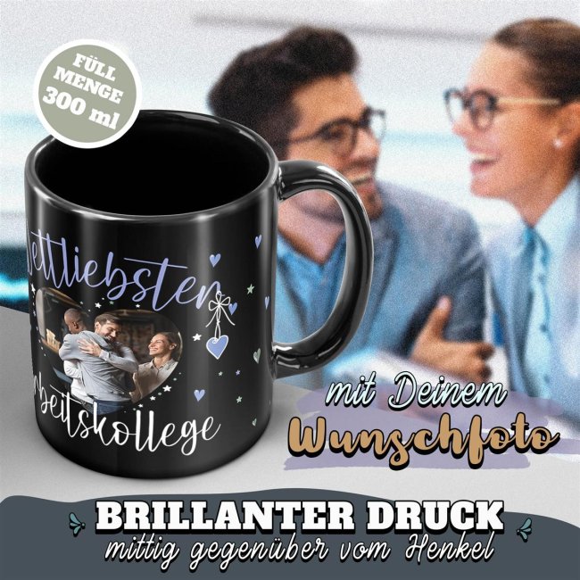 Schwarze Tasse mit Foto - Weltliebster Arbeitskollege