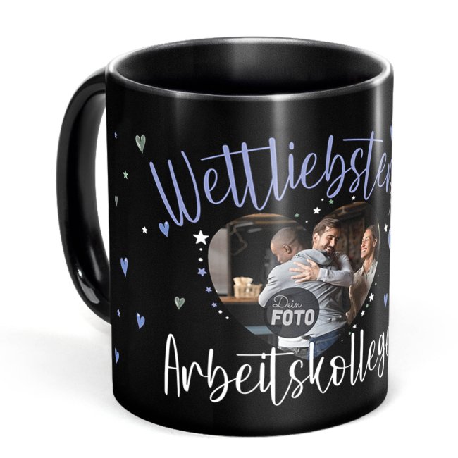 Schwarze Tasse mit Foto - Weltliebster Arbeitskollege