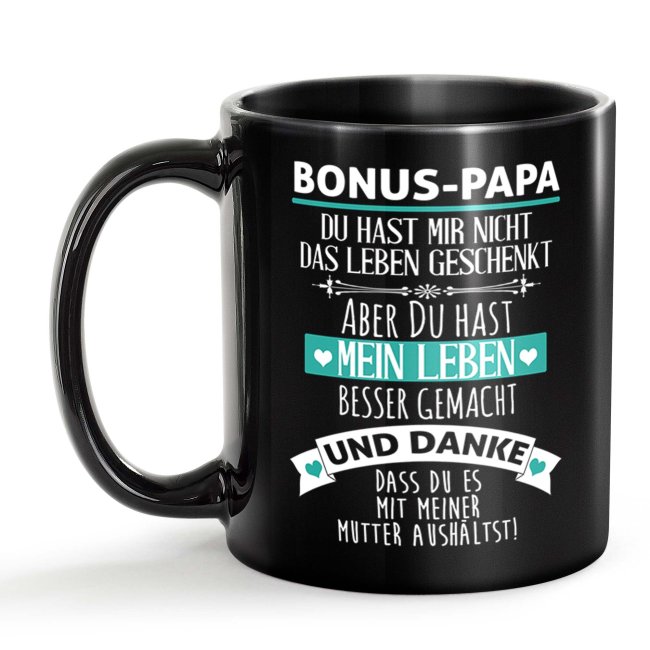 Schwarze Tasse f&uuml;r den Bonuspapa