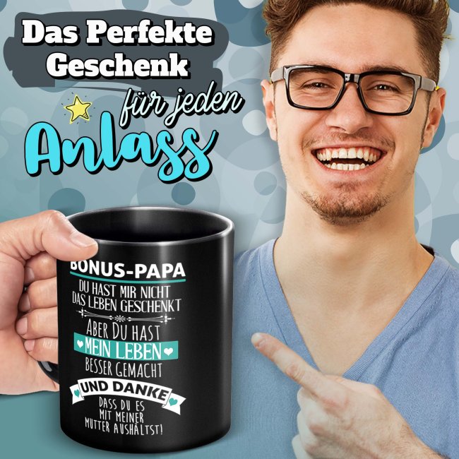 Schwarze Tasse f&uuml;r den Bonuspapa