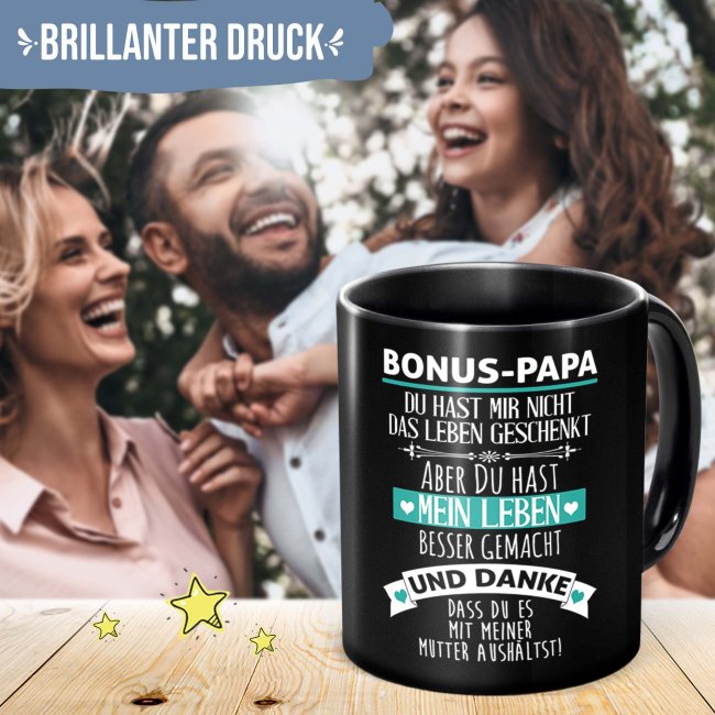 Schwarze Tasse f&uuml;r den Bonuspapa