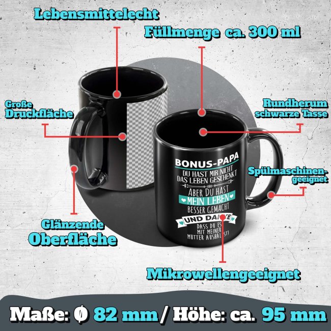 Schwarze Tasse f&uuml;r den Bonuspapa