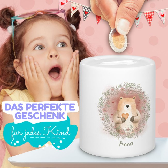 Personalisierbare Spardose als Geschenk f&uuml;r Kinder - verschiedene Tiermotive - mit Name selbst gestalten