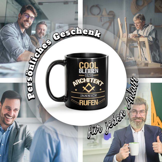 Schwarze Tasse - Architekt - Berufe-Tasse mit Name