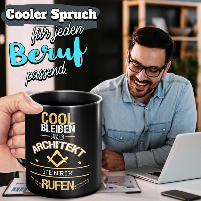 Schwarze Tasse - Architekt - Berufe-Tasse mit Name