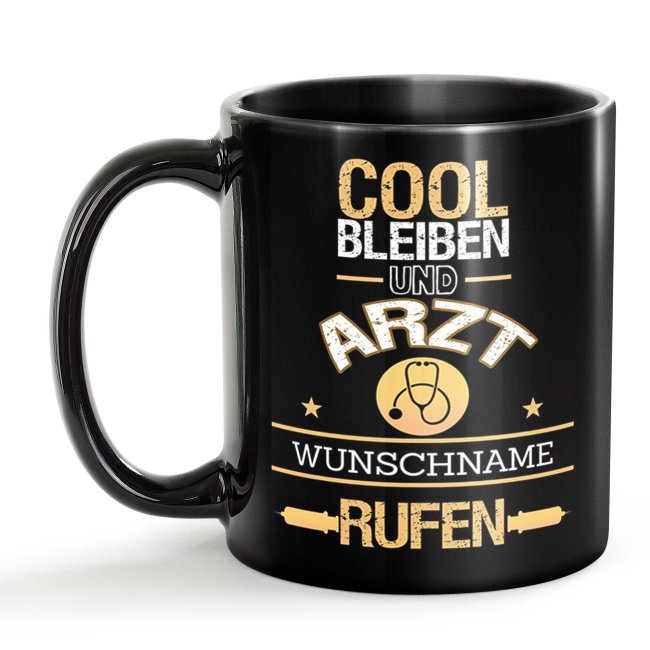 Schwarze Tasse - Arzt - Berufe-Tasse mit Name