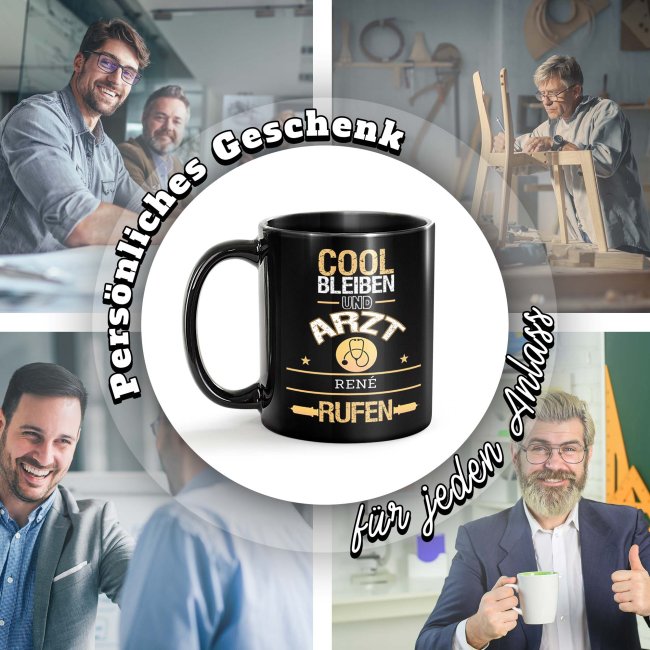 Schwarze Tasse - Arzt - Berufe-Tasse mit Name