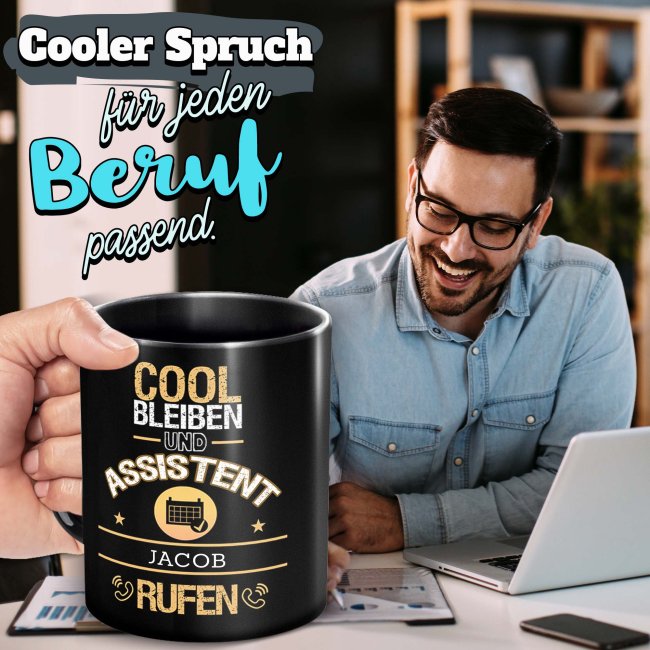 Schwarze Tasse - Assistent - Berufe-Tasse mit Name