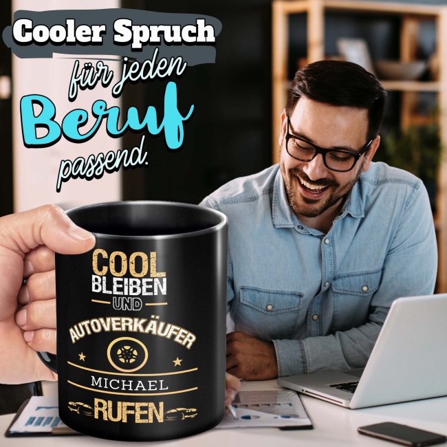 Schwarze Tasse - Autoverk&auml;ufer - Berufe-Tasse mit Name