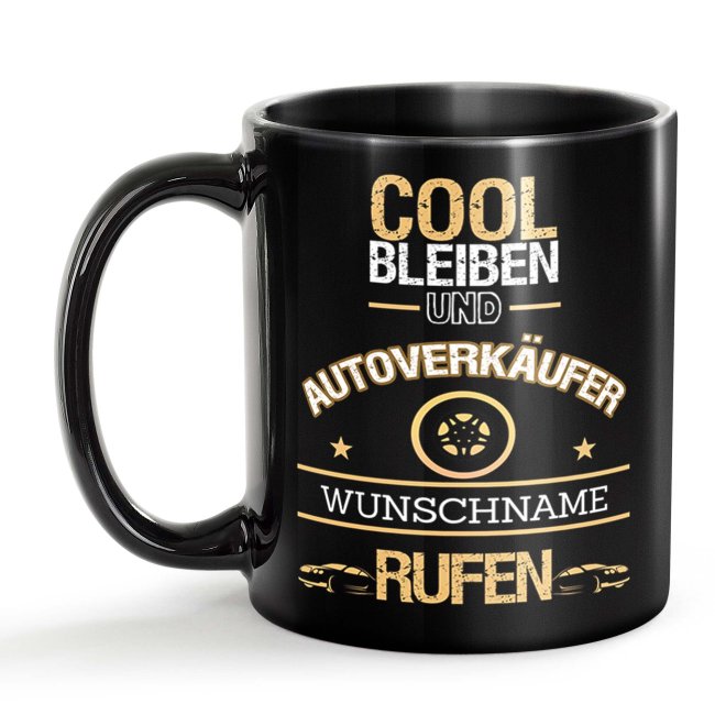 Schwarze Tasse - Autoverk&auml;ufer - Berufe-Tasse mit Name