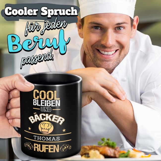 Schwarze Tasse - B&auml;cker - Berufe-Tasse mit Name