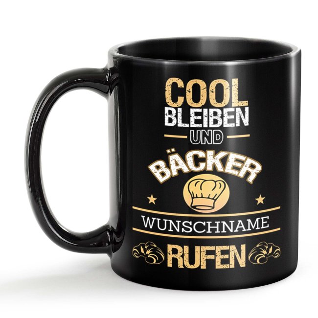 Schwarze Tasse - B&auml;cker - Berufe-Tasse mit Name