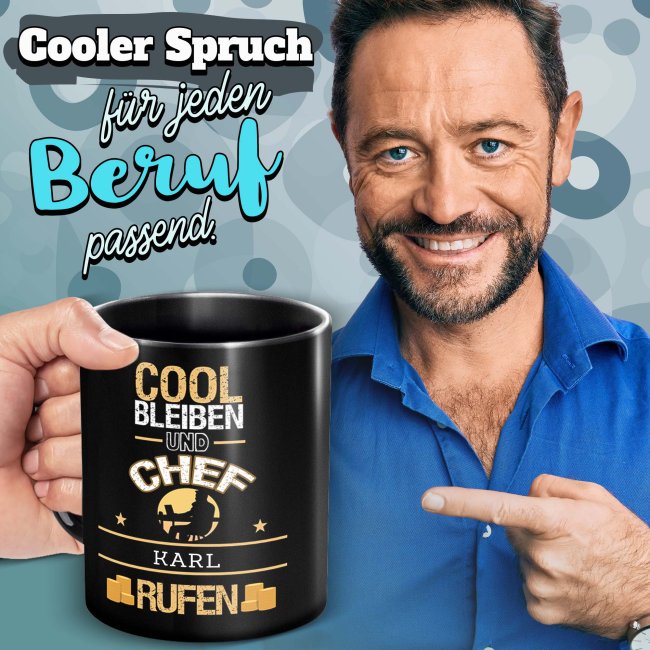 Schwarze Tasse - Chef - Berufe-Tasse mit Name